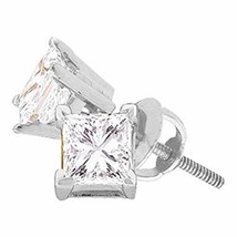 14kt White Gold Unisex Princess Diamond Solitaire Stud Earrings 3/4 Cttw - £1,031.92 GBP