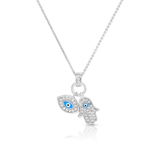 ADIRFINE 925 Solid Sterling Silver Cubic Zirconia Evil Eye Hamsa Charm - £35.84 GBP