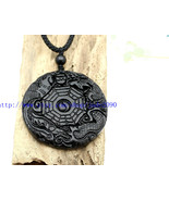 Free Shipping -  Natural black jade carved dragon Phoenix Pendant charm  - $23.22 CAD