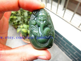 Free shipping - Real Natural Green  jade jadeite chinese God of wealth charm jad - £21.22 GBP