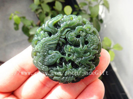 Free Shipping - handmade Natural  green jadeite jade  Dragon and Phoenix  charm  - £15.14 GBP
