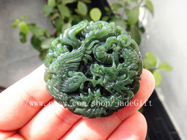 Free Shipping - handmade Natural  green jadeite jade  Dragon and Phoenix  charm  - £14.19 GBP