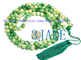 Free Shipping -  Tibetan Buddhist natural Apple GREEN jade 108 meditation yoga P - £23.24 GBP