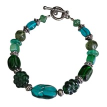 Vintage Blue &amp; Green Glass Beaded Bracelet - £11.08 GBP