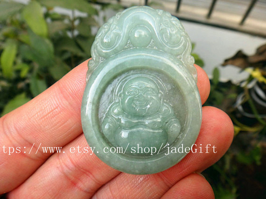 Primary image for Free Shipping -  handmade Natural Green jadeite jade Laughing buddha charm  Medi
