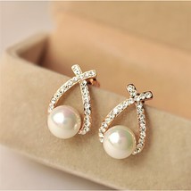 Modyle Korea New Fashion Gold Silver Color Cross Crystal Drop Earrings for Women - £9.35 GBP