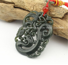 Free Shipping - Couple pendants Natural green jadeite jade  Dragon and P... - $15.99