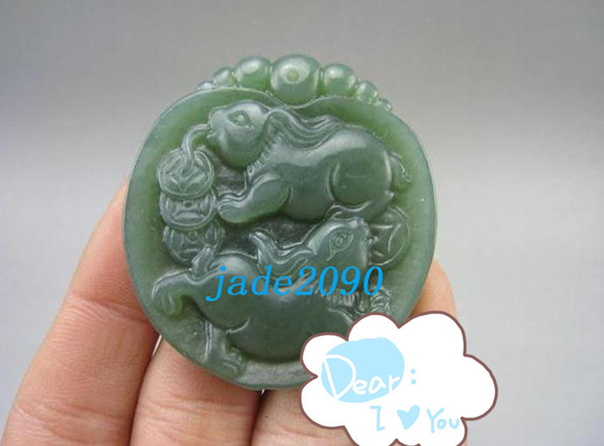 Primary image for Free Shipping - perfect Natural Green carved Cute Rabbit Jade Pendant / necklace