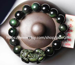 Free shipping - pure  green eyes obsidian charm &quot;Pi Yao&quot; bracelet charm Beaded b - £26.28 GBP