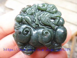 Free Shipping - chinese luck Amulet pi yao hand carved Natural green jadeite jad - £19.47 GBP