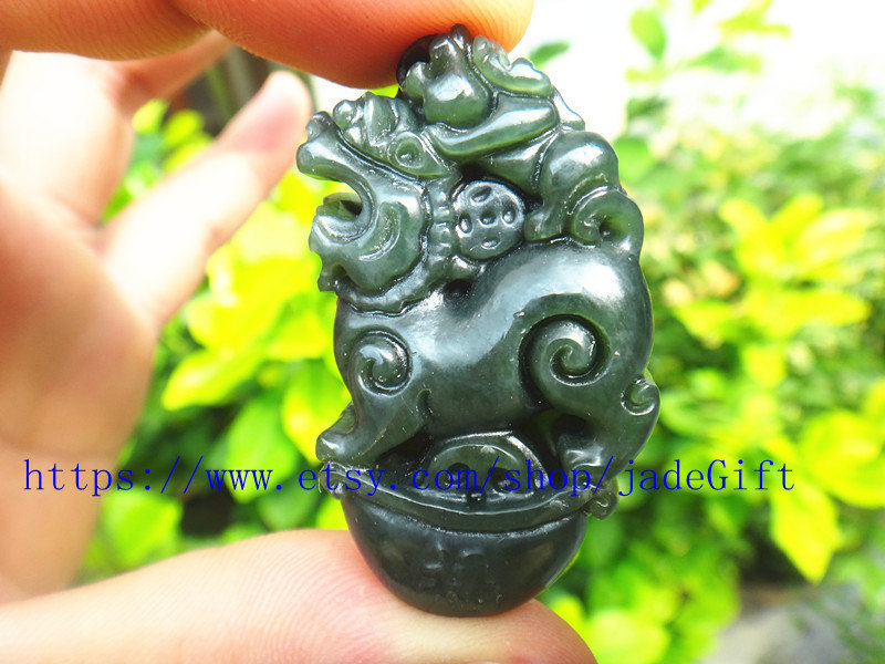 Primary image for Free Shipping - chinese luck Amulet pi yao hand carved Natural green jadeite jad
