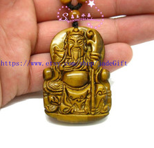 Free shipping - yellow tiger eye ston carved &#39;&#39;Guan Yu&#39;&#39; charm beaded fashion Am - £21.23 GBP