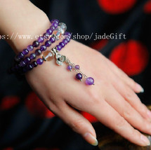 Free shipping -  AAA NATURAL Amethyst Meditation Yoga Prayer Beads Mala rosary m - £29.56 GBP