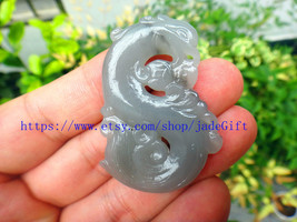 Free Shipping - Hand carved jade old dragon head , Natural  jadeite jade charm o - £20.74 GBP