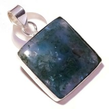 Natural Green Moss Agate Square Gemstone 925 Silver Overlay Handmade Pendant - £7.95 GBP