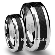 Free Shipping Buy Price Hot Sales 6mm/8mm His or Her Black Fiber Tungsten Carbid - £22.94 GBP