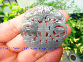 Free Shipping - Lovely Hand carved Natural Double head two Butterfly jade charm  - £19.97 GBP