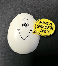 Vintage Hallmark Cards Egg Brooch Have a Grade A Day Smiley Face Pin 1980s - $23.10