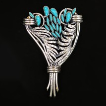 Faux Turquoise Bouquet Brooch Vintage 1970s Silver Tone 3.5&quot; Pin JRB - €20,63 EUR