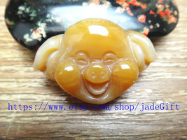 FREE SHIPPING - good luck Hand carved Amulet Natural yellow jade  carved... - $23.99