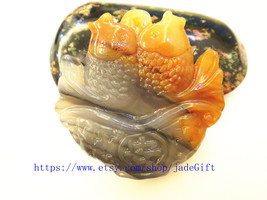 Free Shipping - Hand carved Natural yellow white jadeite jade Double headed fish - £19.97 GBP