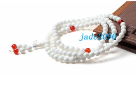 FREE SHIPPING - AAA Grade Natural white jade and Red agate 108 Meditation yoga p - £21.45 GBP