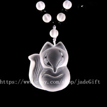 Free Shipping -  Good luck Hand- carved Natural White Crystal fox  charm white j - £35.11 GBP