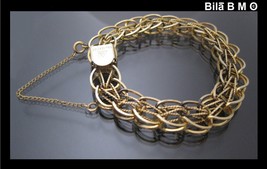 12K GOLD FILLED Heavy WIDE Link BRACELET - 7 1/2 inches long - FREE SHIP... - $145.00