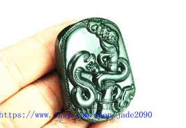 Free Shipping - good luck Amulet Natural  green Jadeite Jade carved snake charm  - £21.57 GBP