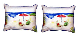 Pair of Betsy Drake Red Beach Umbrella Small Pillows 11X 14 - £54.50 GBP