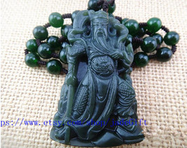 Free shipping - real Green jadeite jade carved &#39;&#39;Guan Yu&#39;&#39; charm beaded fashion  - £21.62 GBP