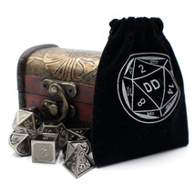 Silver Fantasy DnD Metal Dice Set with Storage Chest for D&amp;D Games - £27.41 GBP