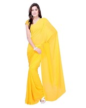 Women&#39;s Faux Georgette Saree With Blouse Piece Plain Yellow - $23.05