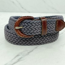 Vintage Blue Braided Woven Belt with Brown Genuine Leather Trim Size Small S  - £13.13 GBP