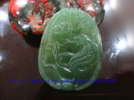 Free Shipping - good luck Amulet Natural  green Jadeite Jade carved snake charm  - £16.78 GBP