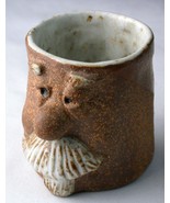 Art Folk Pottery Tumbler w Man's Face Handmade - $6.00