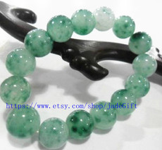 Free Shipping - 15MM Natural Green Jadeite Jade charm beaded jade beads Bracelet - £21.51 GBP