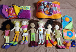 Groovy Girls Lot Manhattan Toy Co. 7 Soft Dolls Car Bed Sleeping Bag Plush - $36.58