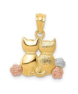  14K Tri Color Gold Double Cat Pendant with Flowers - $258.72 CAD