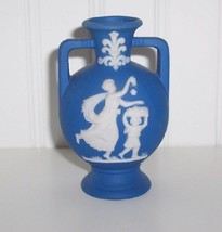Wedgwood Blue Jasperware 3 1/2&quot; Miniture Urn Vase Germany - £15.18 GBP