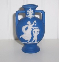 Wedgwood Blue Jasperware 3 1/2&quot; Miniture Urn Vase Germany - £14.21 GBP