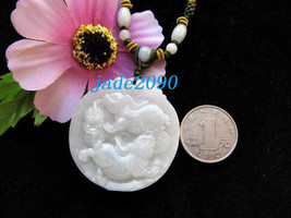 Free Shipping - 100% Natural white jadeite jade carved Rabbit jade Penda... - £20.72 GBP