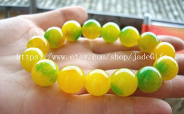 Free shipping - yellow Green floating flower jade beaded bracelet prayer beads  - £15.13 GBP