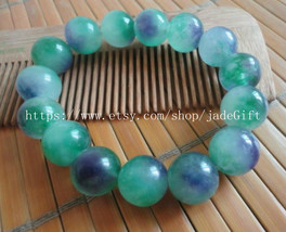Free shipping - Purple Green floating flower jade beaded bracelet prayer beads c - £14.93 GBP