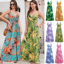 Flowers Long Dress Summer Swing Holiday Beach Dress - £35.34 GBP