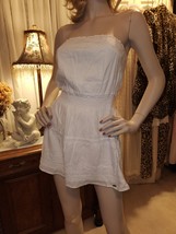 XS Hollister Off White Strapless Smocked Elastic Waist Tiered Skirt Mini Dress - £6.17 GBP