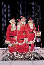 Salvation Army Santas Try to Keep Warm Standing on Sidewalk Grating - Art Print - £16.52 GBP+