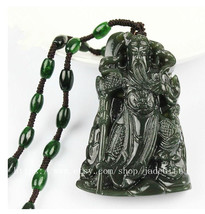 Free Shipping - good luck Natural dark green jadeite jade luck &quot;Guan Yu&quot; charm p - $26.99