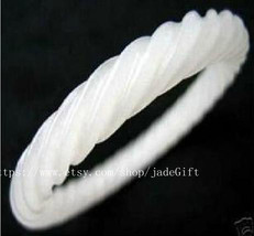 FREE SHIPPING Natural white jade hand-carved flower jade bangle - (custom size t - £43.95 GBP