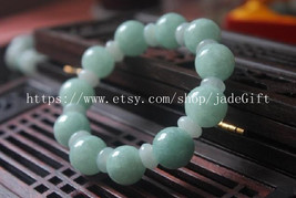 Free Shipping - 15 mm  Nice Grade AAA Natural Green  Jade charm beaded r... - $24.99